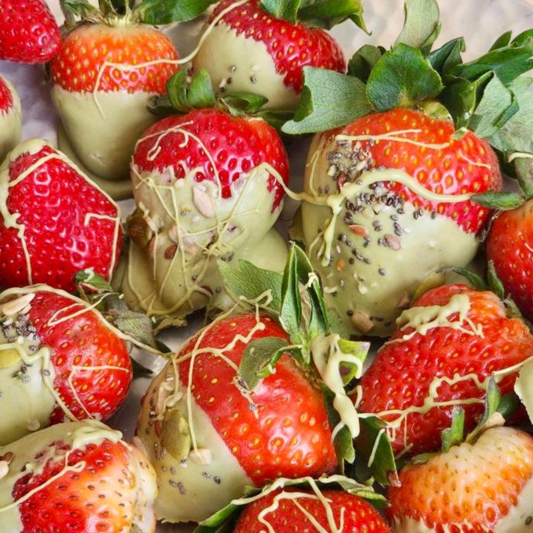 Matcha and White Choc Coated Strawberries